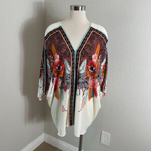 Rose+Olive Womens Plus 2X Floral Kimono Top V Neck Blouse Shirt